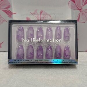 Nail Reformation Purple Press On Nails Stars Butterflies‎ Pearls 30 Nails